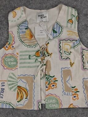 NWT Paper Heart Cream Graphic Tie-Front Camisole Vest